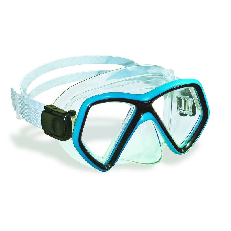 Aqua Blue and Black Monaco Children's Swimming Mask Ages 10 and up 6.25"