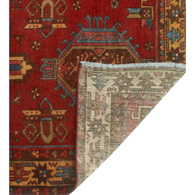 Fine Vintage Distressed Negin Red/Navy Runner - 3'2" x 12'9"