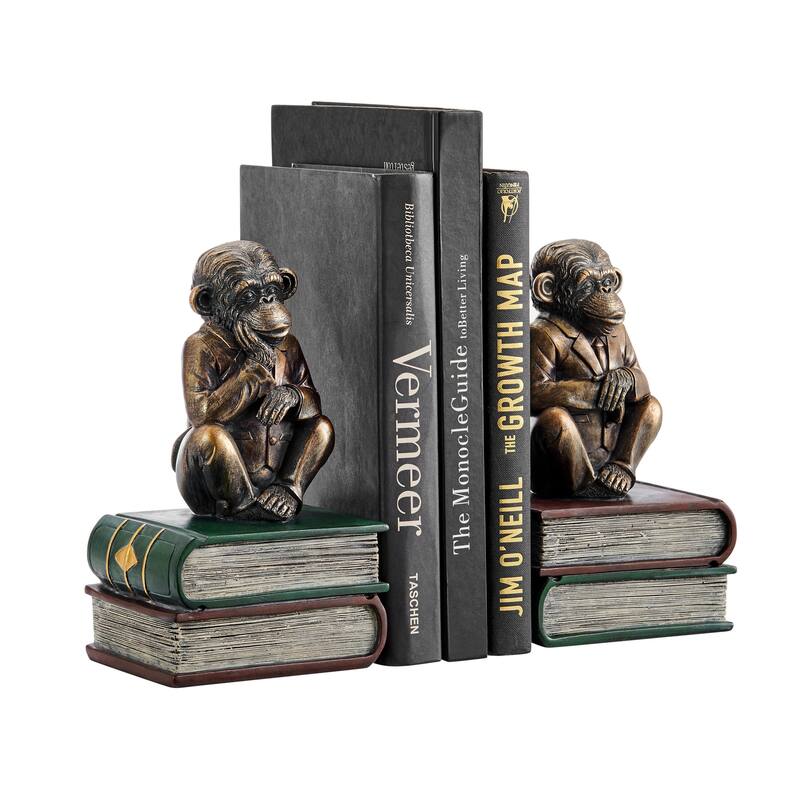 Danya B. Monkeys on Books Polyresin Antique Patina Finish Bookend Set of 2