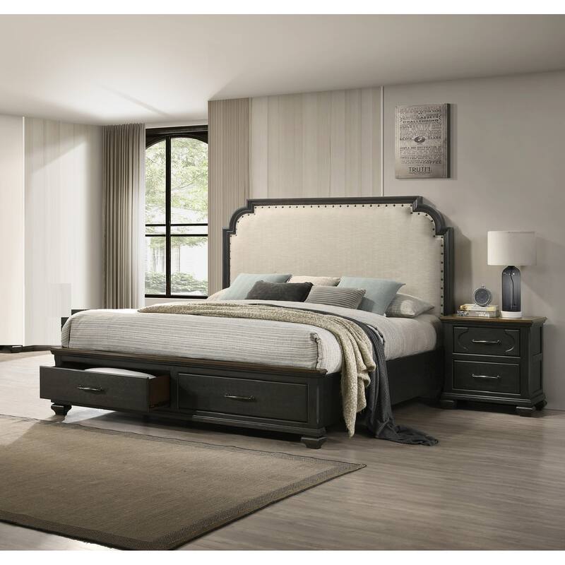 Traditional Wooden Nightstand, Bedside Storage Cabinet with Drawers and Metal Knobs, Entryway Table with Sturdy Frame
