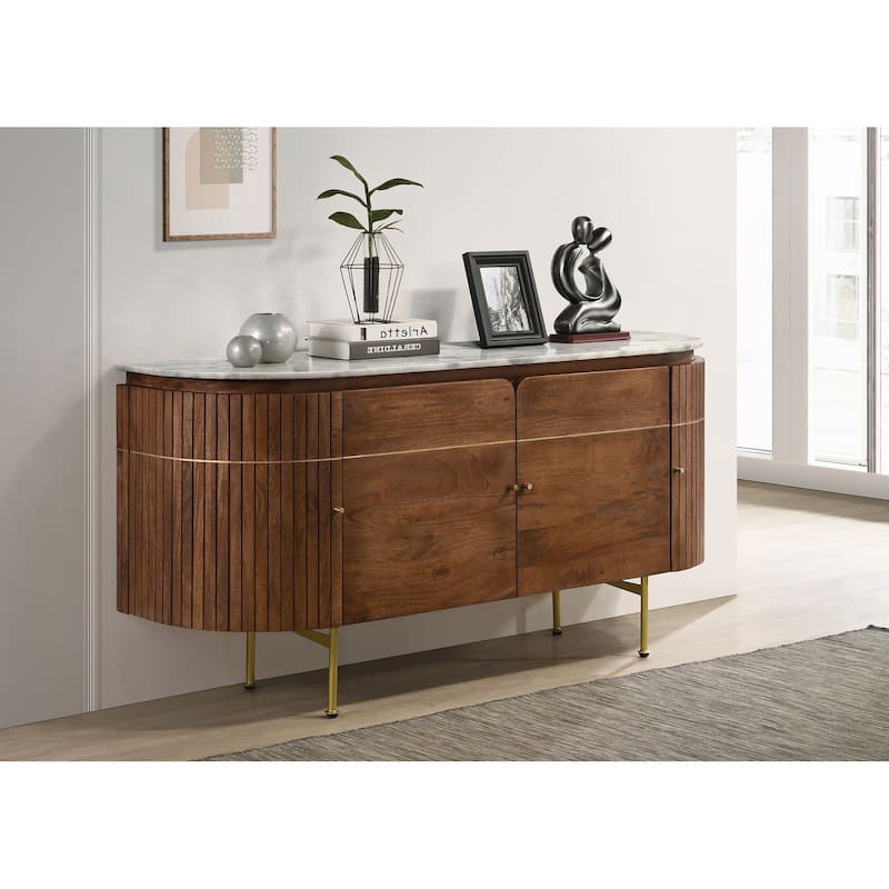 Ortega 4-door Marble Top Dining Sideboard Server White and Natural