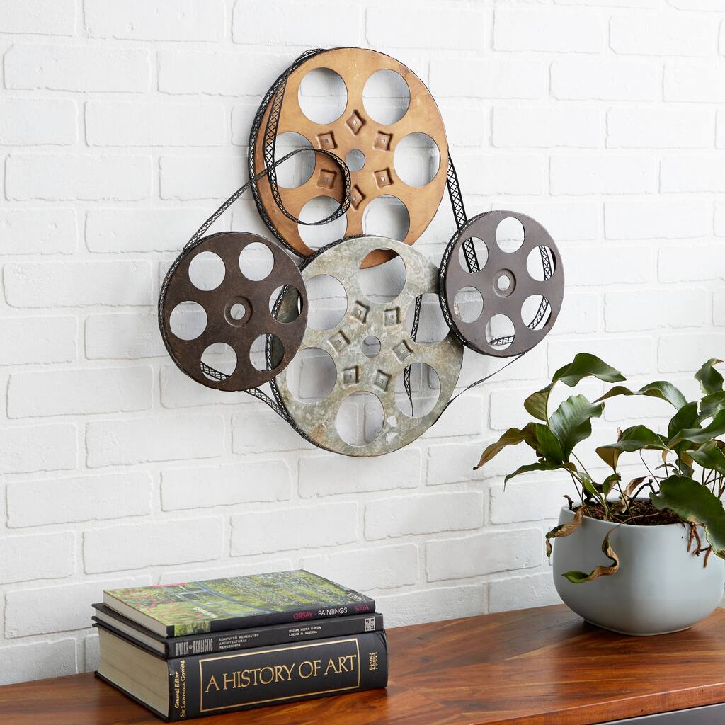 Multi Colored Metal Vintage Movie Reel Film Home Wall Decor