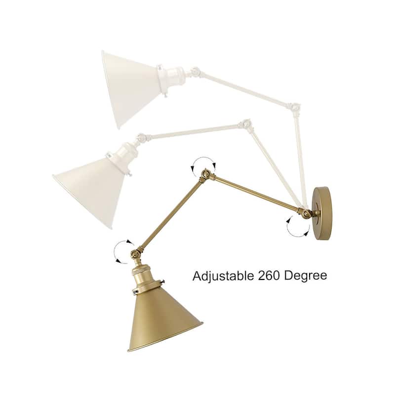 Set of 2 Mid-Century Modern Plug-in Gold Swing Arm Light Wall Sconce