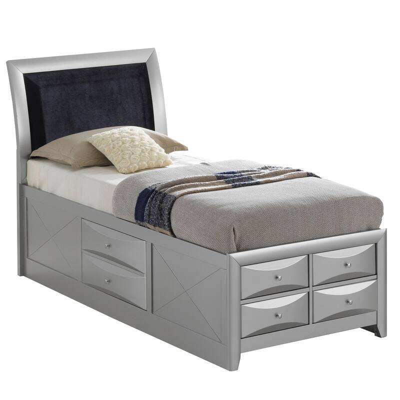 Twin Panel Bed with Bookcase Storage - 85" - Silver