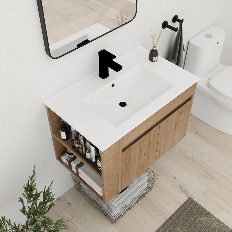 Bathroom Vanity With Sink In 30 Inch, Floating Bathroom Vanity With Soft Close Door and Shelf