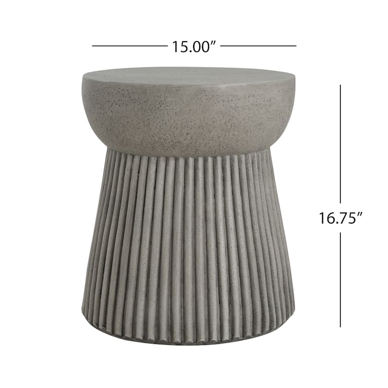 Roomfitters Outdoor Lightweight Side Table, Modern Fluted Accent Table for Patio, Garden or Living Room, Light Grey