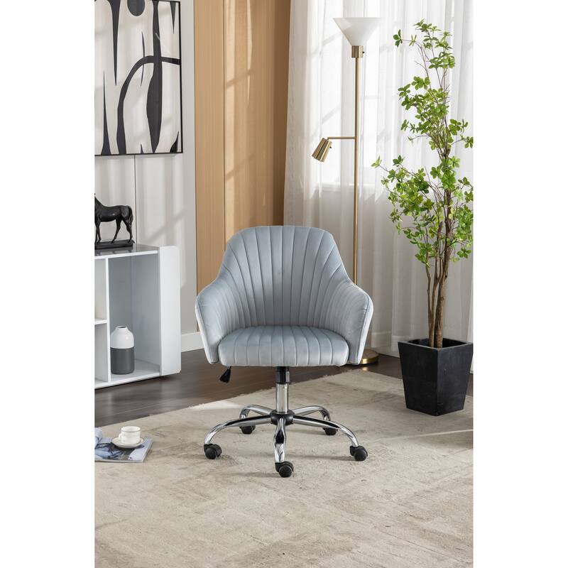Velvet Adjustable Accent Chair for Modern Home Office with Casters - Ergonomic Design for Comfort