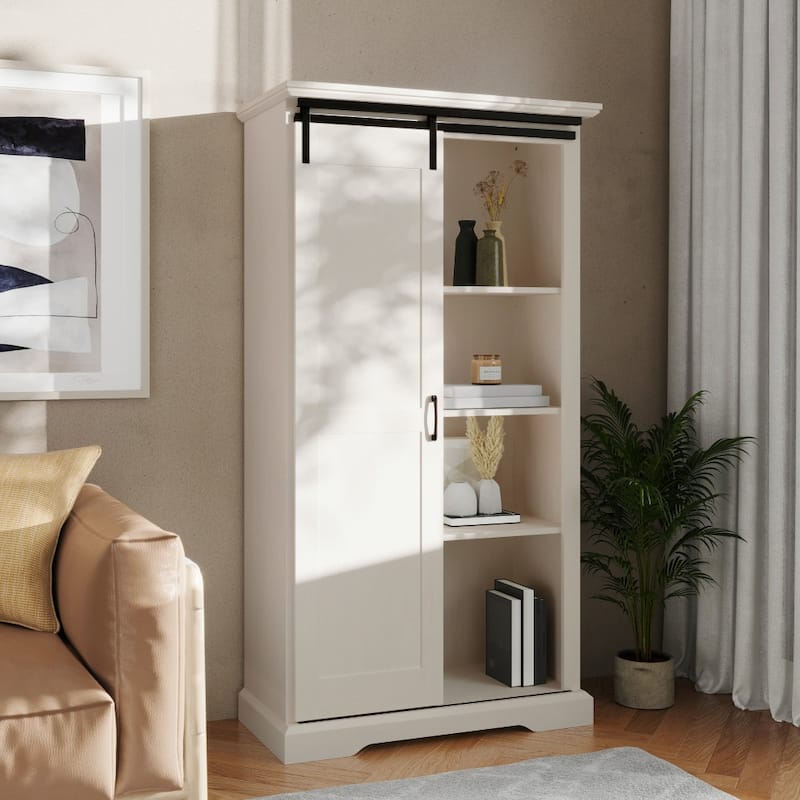 Farmhouse Storage Cabinet with Adjustable Shelves and Sliding Barn Door - 16.75"D x 36.25"W x 68"H