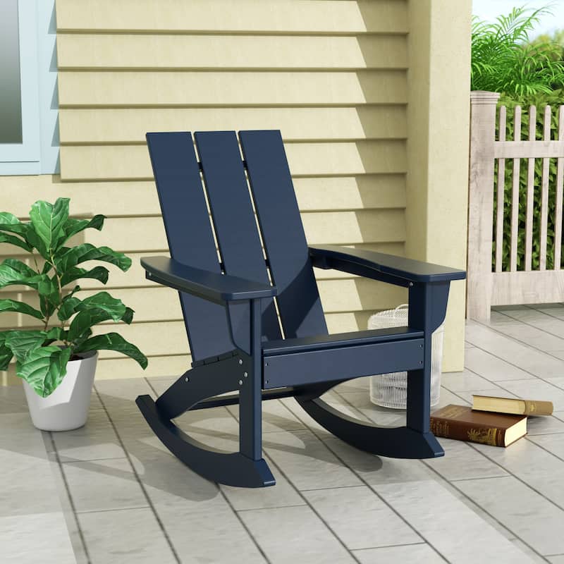 Shoreside Modern Eco-Friendly All Weather Poly Adirondack Rocking Chair - Navy Blue