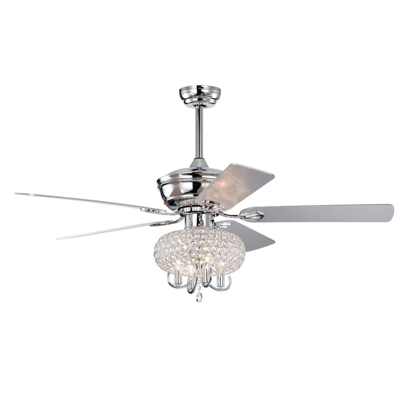 52 inch Crystal Ceiling Fan with Lights Fandelier Chandelier Reversible Blades 3 Wind Speeds Remote Control - Silver