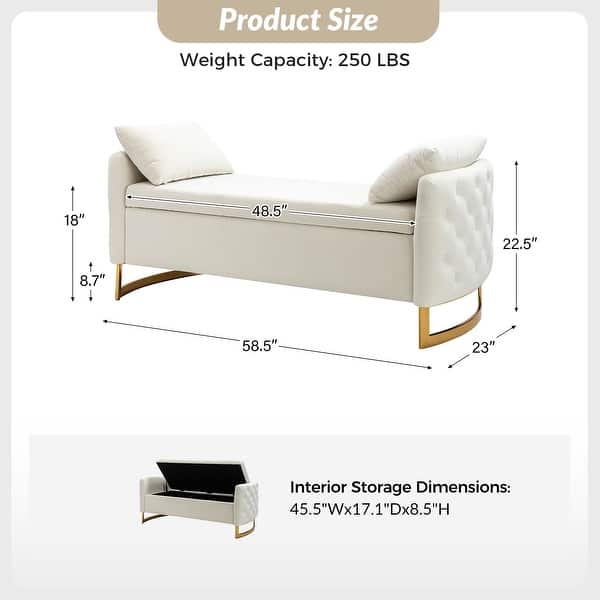 dimension image slide 3 of 5, Robert Modern Upholstered Flip Top Storage Bench with Two Pillows by HULALA HOME