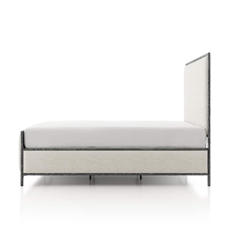 247 Shop At Home Lalia Modern Beige Upholstered Hammered Metal Panel Bed