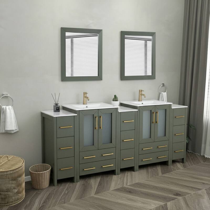 Vanity Art 84-Inch Double Sink Bathroom Vanity Set with Top and Free Mirrors - 84 X 18.1 X 35.8