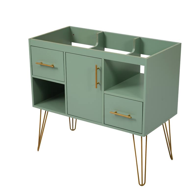 Elegant Bathroom Cabinet with Gold Metal Legs, Private Cabinet, and Multifunctional Storage - 36"x18"x33" - 35.3in L
