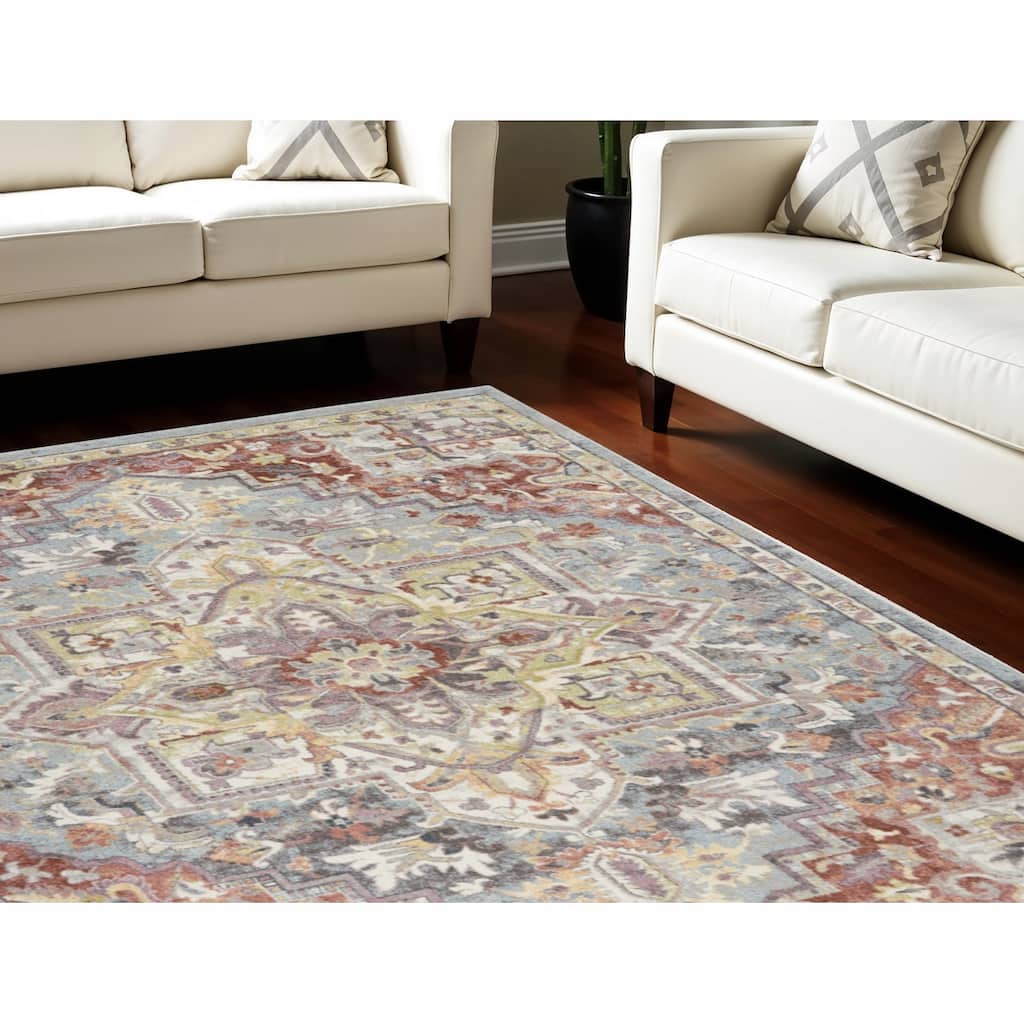 Hoko Power Loomed Distressed Floral Traditional Stain Resistant Area Rug By HomeRoots - 118' X '94' X '0.5