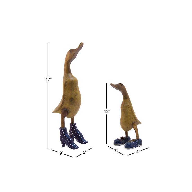 Bamboo Brown Wood Duck Decorative Sculpture - Set of 2 White or Black - Roche River Decor