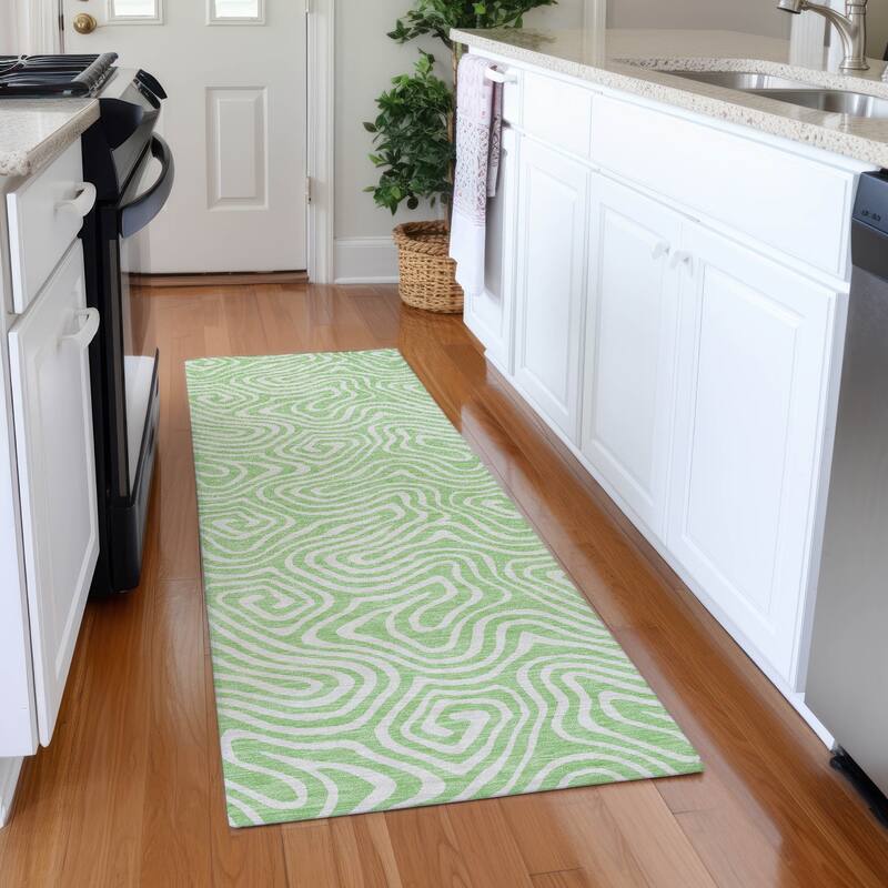 Premium Washable Super Soft Modern Trippy Mayfield Rug - Mint - 2'3" x 7'6"