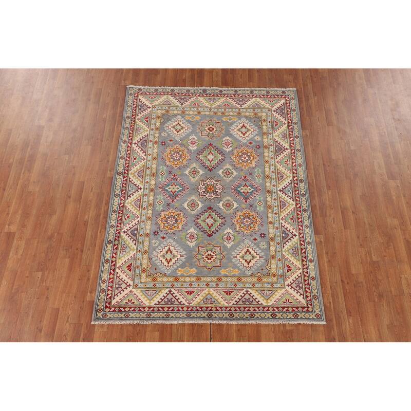 Traditional Grey Kazak Area Rug Handmade Wool Carpet - 5'1" x 6'11"