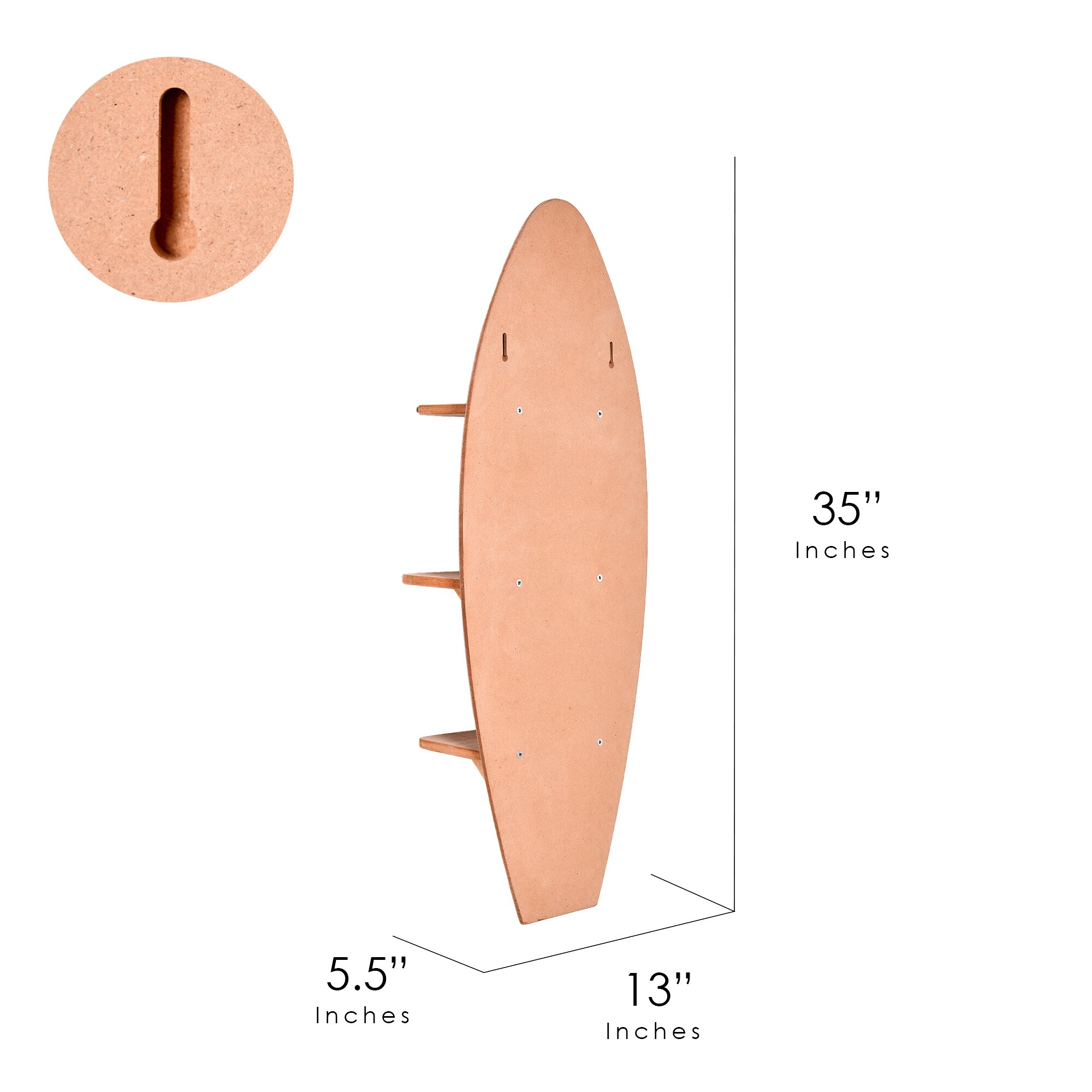 American Art Decor Reyn Spooner Biscus Bounth Earth Red Surfboard Printed Wall Shelf - 13" x 35" x 7.5" - 35" x 13" x 5.5"