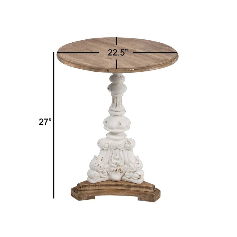 22.5 in. White and Brown Round Wood End Table with Pedestal Base