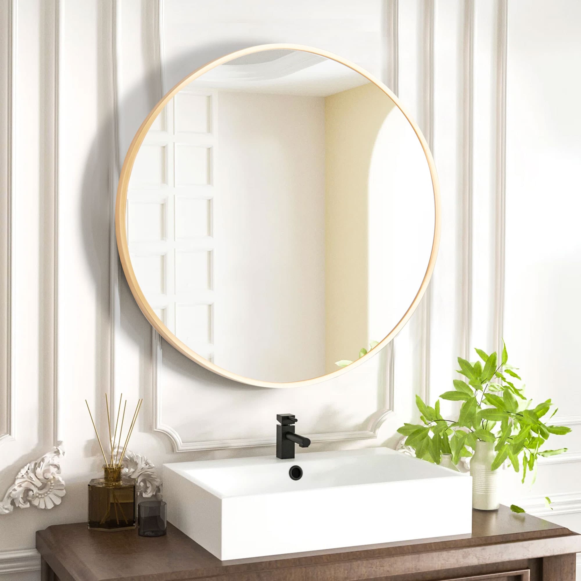 20" Modern Gold Round Metal Wall Mirror for Bathroom On Sale Bed Bath   Beyond 36654100