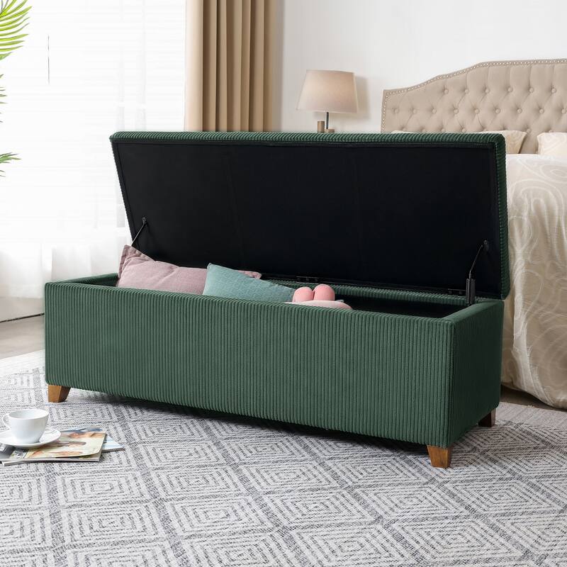 Adeco Corduroy Storage Ottoman for Living Room Bedroom