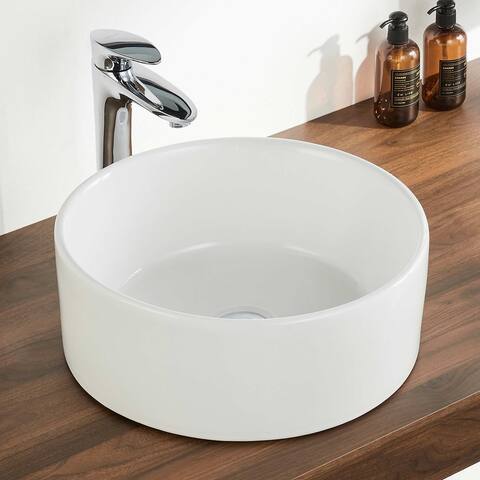 DeerValley Symmetry 16'' White Ceramic Circular Vessel Bathroom Sink