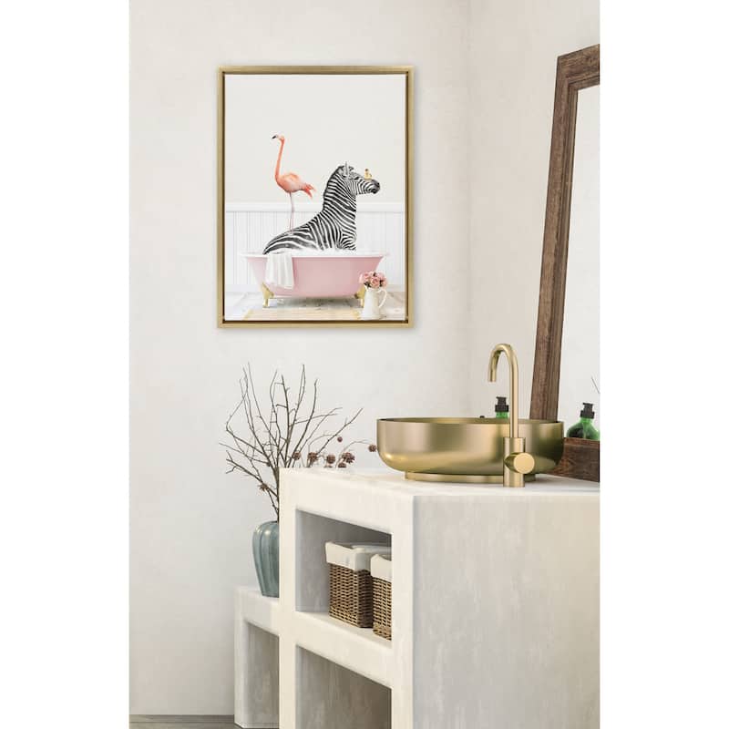 Kate and Laurel Zebra Flamingo Rose Bath Framed Canvas by Amy Peterson
