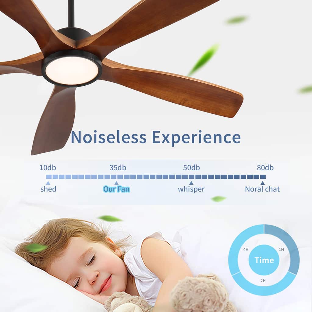 60 Inch wood Ceiling Fan with light, Low Profile Ceiling Fan with Remote Control,Noiseless Reversible DC Motor with Timer60
