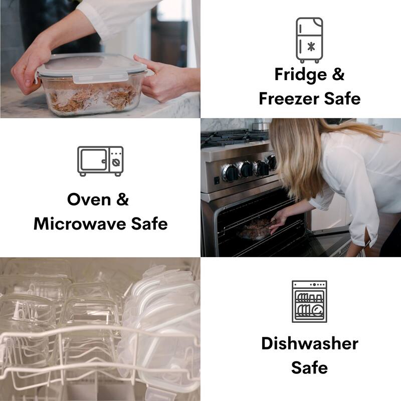 10 Cups/ 80 Oz 4 Pc (Set of 2) Glass Food Storage Containers with Airtight Locking Lids-For Storing & Serving Food.