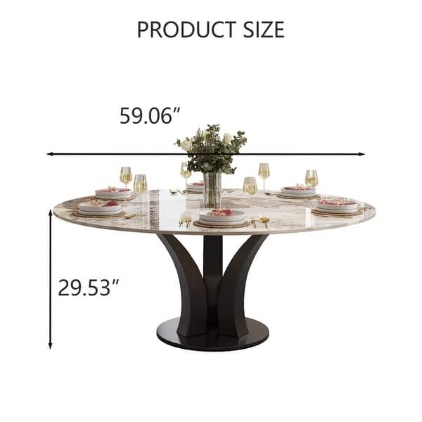 59" Round Sintered Stone Dining Table for 6-8, Glossy Pandora Table top ...