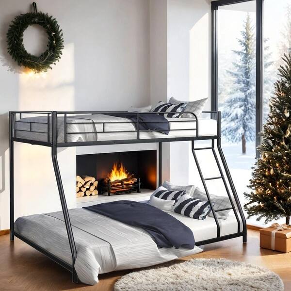 slide 2 of 26, Metal Twin over Full Bunk Bed/ Heavy-duty Sturdy Metal Black