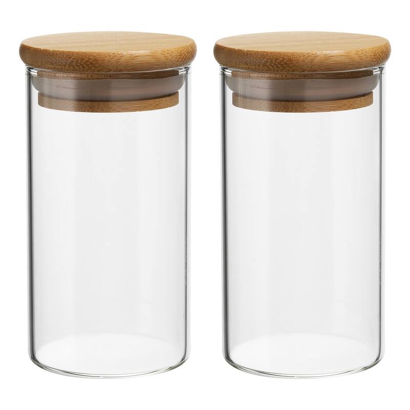 2Pcs 6.8oz Glass Jar with Airtight Bamboo Lid Glass Kitchen Container (10x5.4cm) - Transparent