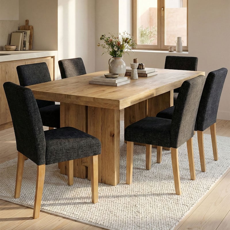 Parsons Dining Chairs with Linen Upholstery and Solid Wood Legs