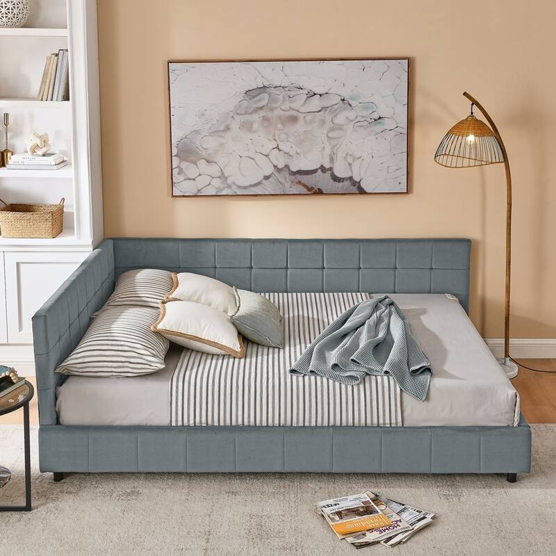 Upholstered Tufted Bed Frame Velvet Fabric Daybed