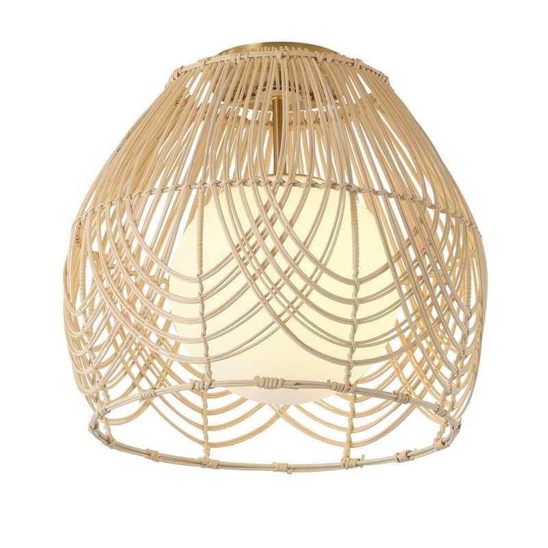 Boho Rattan Flush Mount 1 Light Copper Finish Woven Shade