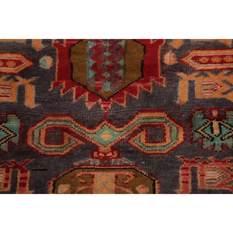 Hand Knotted Oriental 100% Wool Carpet Traditional Geometric Navy Blue & Blues Ardebil Runner Rug - 8' 9'' X 3' 9''
