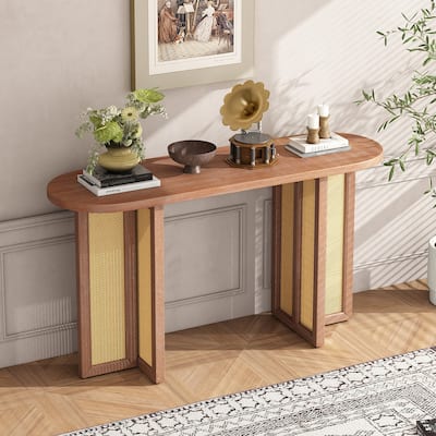 Rattan Console Entryway Table, Narrow Table with Storage for Entrance