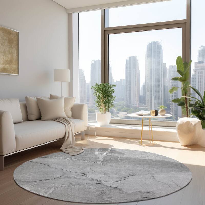 Machine Washable Indoor/ Outdoor Abstract Chantille Rug - Gray - 8' x 8'