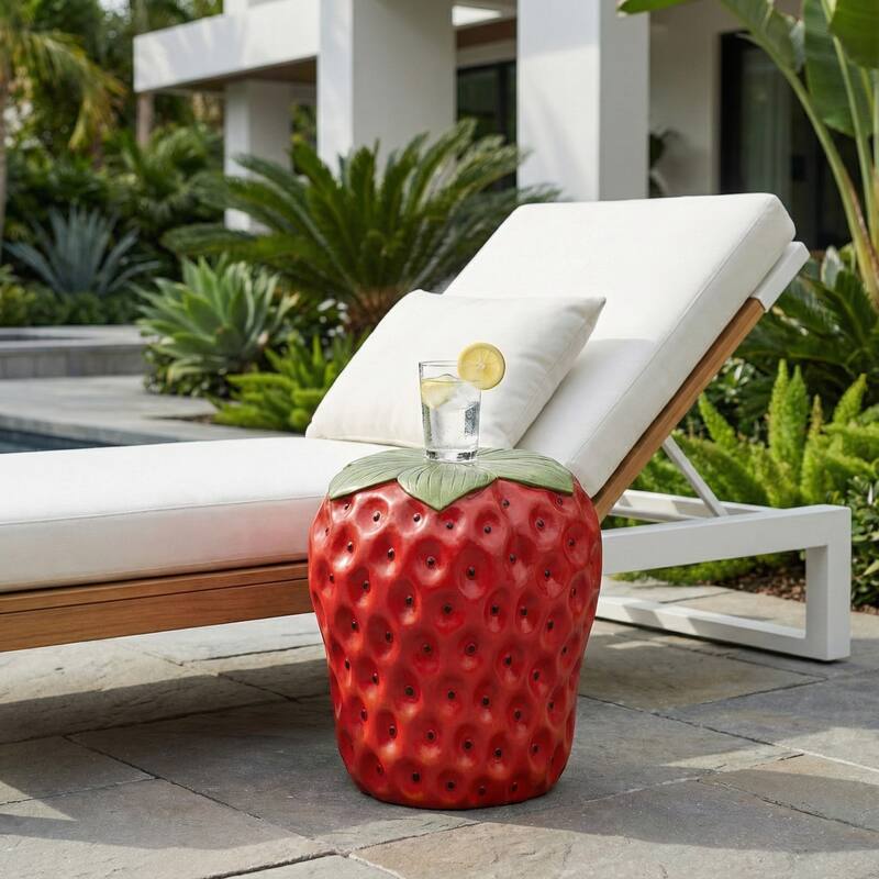 Resin Strawberry Garden Stool Outdoor Chair - Red, 17"