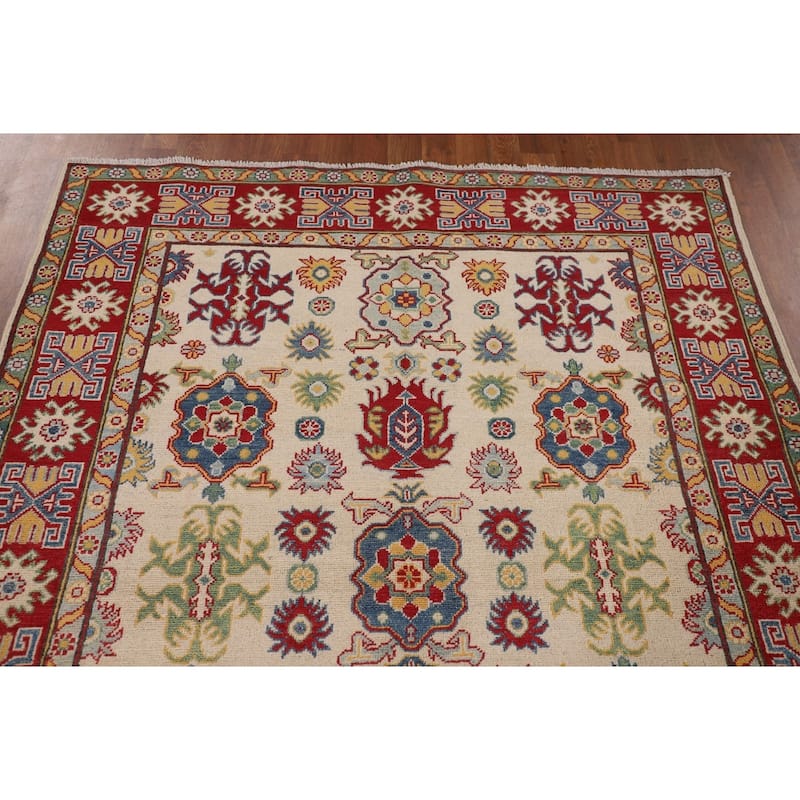Kazak Floral Oriental Area Rug Hand-Knotted Bedroom Wool Carpet - 5'1" x 6'5"