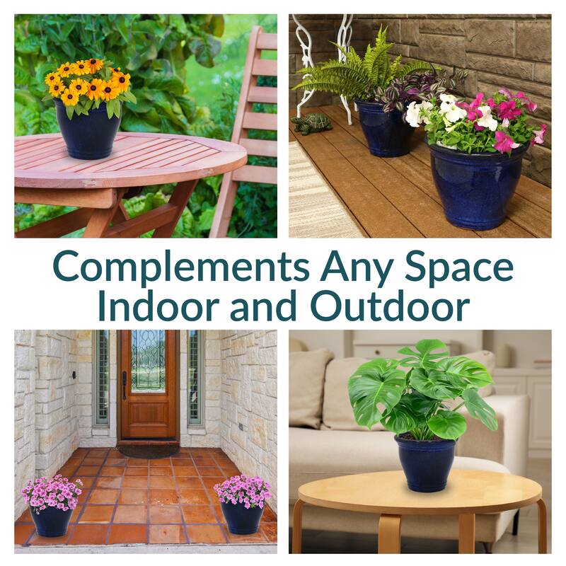 Sunnydaze Glazed Ceramic Planter with Drainage Holes - Set of 2 - 11-Inch