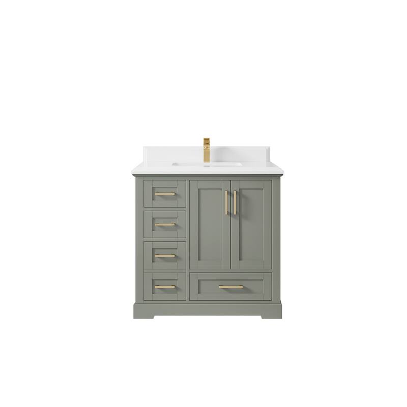 Willow Collections 36 x 22 Boston Center Sink Right Bathroom Vanity with Countertop - 1.5"White - Evergreen