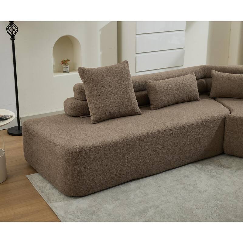 128" Cloud Sectional Sofa, Fabric Upholstered Couch with Deep Seat, Modern Couches No Assembly for Apartment Living Room