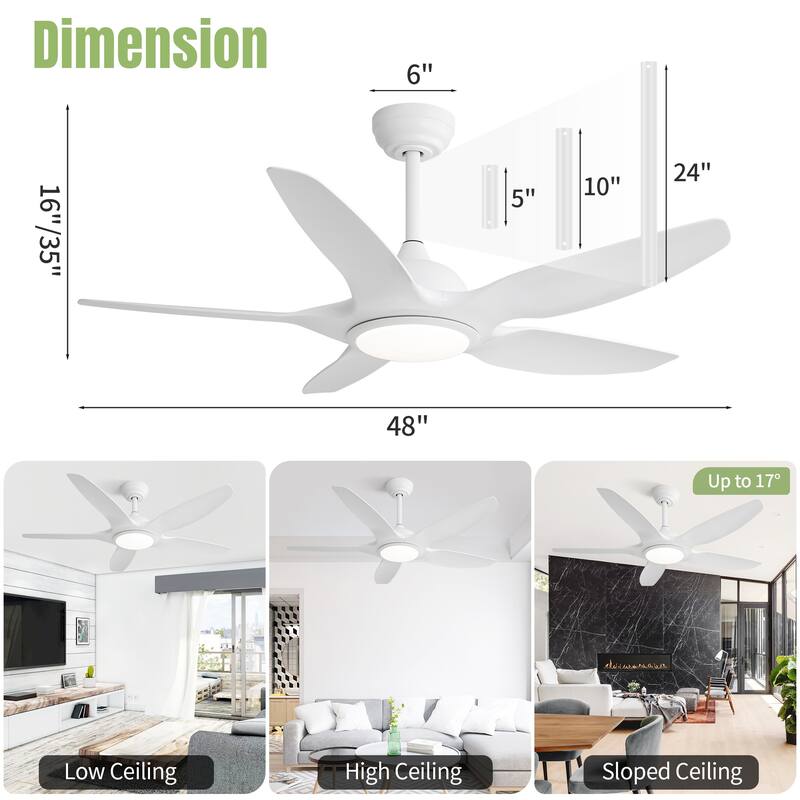 Sofucor 48 Inch Propeller Ceiling Fan with Light and Remote,Dimmable Memory LED - Quiet DC Motor,6 Speeds 5500CFM High Velocity