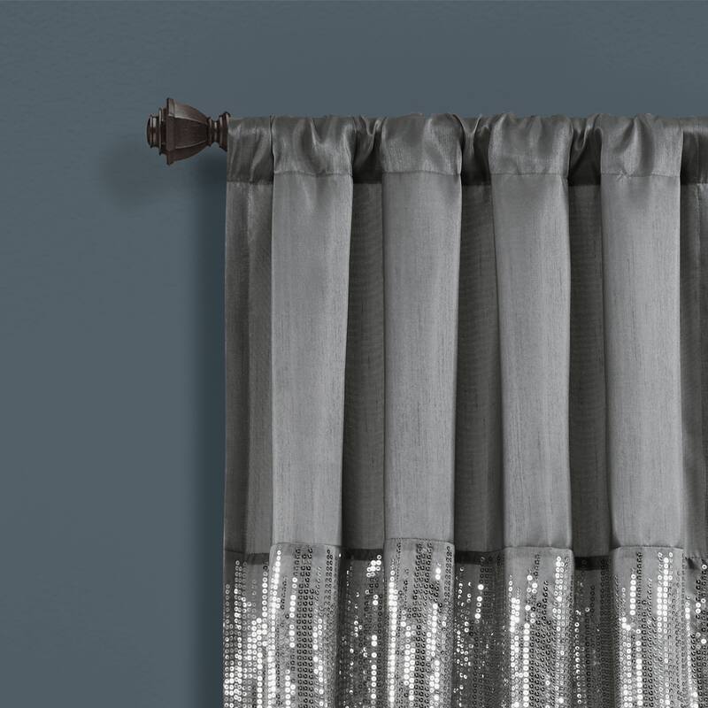 Silver Orchid Page Two-tone Faux Silk Glamorous Sequins Sparkle Single Curtain Panel