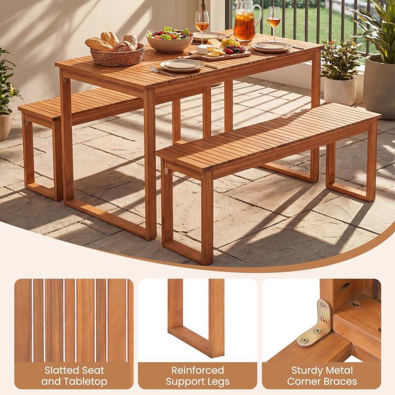 Gymax 3 PCS Acacia Wood Picnic Set 43.5'' Outdoor Dining Table w/2
