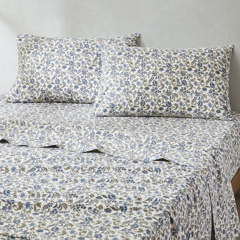 Lush Decor Lillian Block Print Blue Cotton Sheet Set