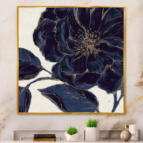Designart 'Dark Rose Gilded Gold' Floral Framed Canvas