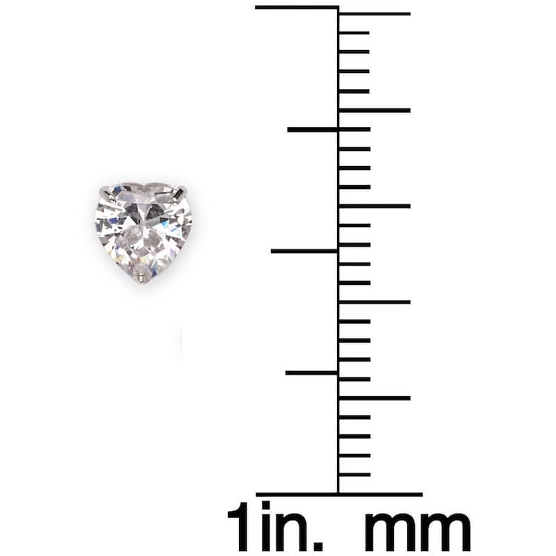 Curata 14k White Gold Heart-Shape Cubic Zirconia Screw Back Stud Earrings